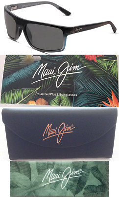 New MAUI JIM BYRON BAY POLARIZED SUNGLASSES 746-02MR Matte Black Rubber, Grey