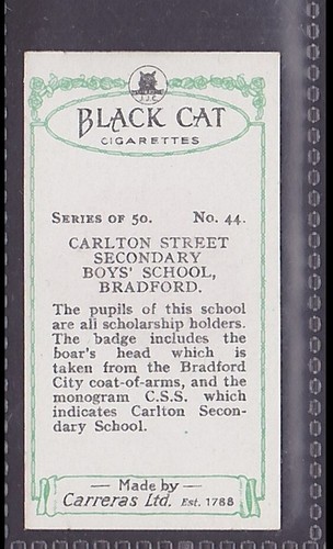 BRADFORD, CARLTON STREET BOYS SCHOOL - 90 + year old UK Tobacco Card # 44 - Picture 2 of 2