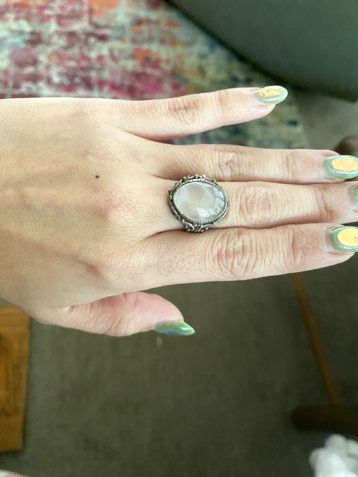 Antique Rose Quartz Solitaire Statement Sterling … - image 1