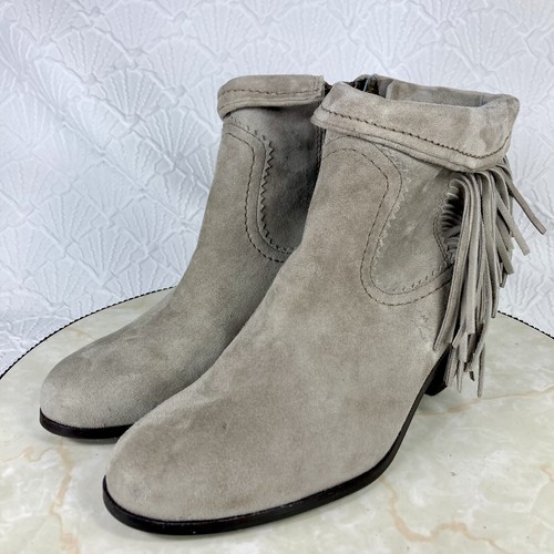 Sam Edelman Ankle Booties Womens Size 9.5 Gray Suede Fringe Western Cowboy Boots - Picture 5 of 12