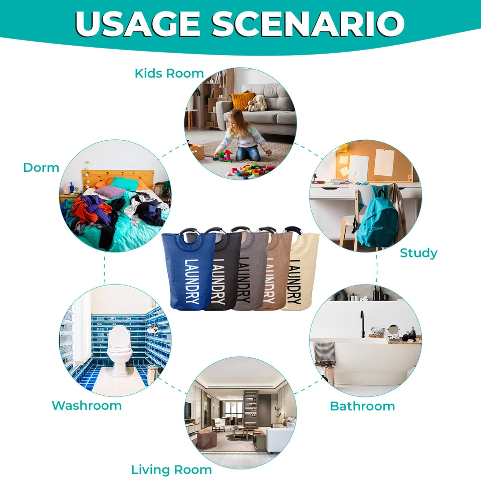 40L Faltbar Stoff Wäschekorb Zusammenklappbar Kleidung Tasche Mülleimer - Bild 3 von 4