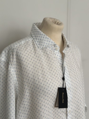 Mens Massimo Dutti White Linen Shirt Blue Floral Pattern Size XL NEW WITH TAGS - Picture 5 of 14