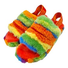 UGG Slides Womens Size 7 Fluff Yeah Cali Collage Rainbow PRIDE Fuzzy Colorful