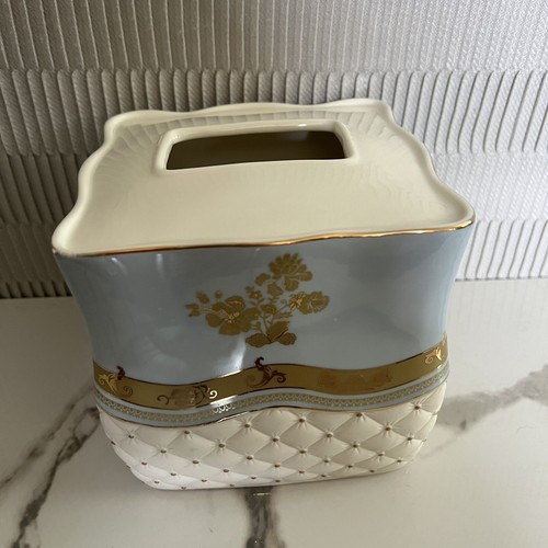Croscill Napoleon Ceramic Bathroom Tissue Box Cover Blue & Cream w/ Gold Accents - Picture 3 of 7