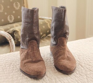 Botas De Jacaré Crocodilo Camurça De Couro Bege Marrom elegante Cowboy tamanho 10 | eBay