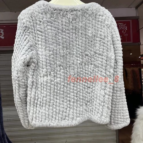 Womens Real Rex Rabbit Fur Knitted V Collar Jacket Casual Warm Coat Outwear Tops - Picture 7 of 14