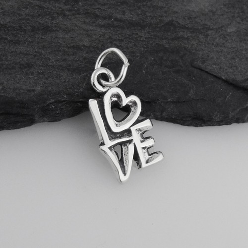LOVE Word Charm - 925 Sterling Silver - Heart Anniversary Valentine Gift NEW - Picture 2 of 4