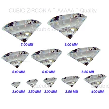 CUBIC ZIRCONIA LOOSE ROUND 2.00 MM-11.00 MM EACH WHITE CZ "AAAAA" SHIP IN U.S.A