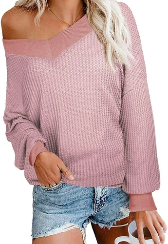 iGENJUN Women's Casual V-Neck Off-Shoulder Batwing Sleeve Pullover Sweater Tops - Picture 52 of 94
