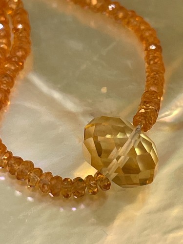 Sterling Silver Natural Spessartite Garnet Bead Necklace w/ Citrine Center Bead - Picture 5 of 8