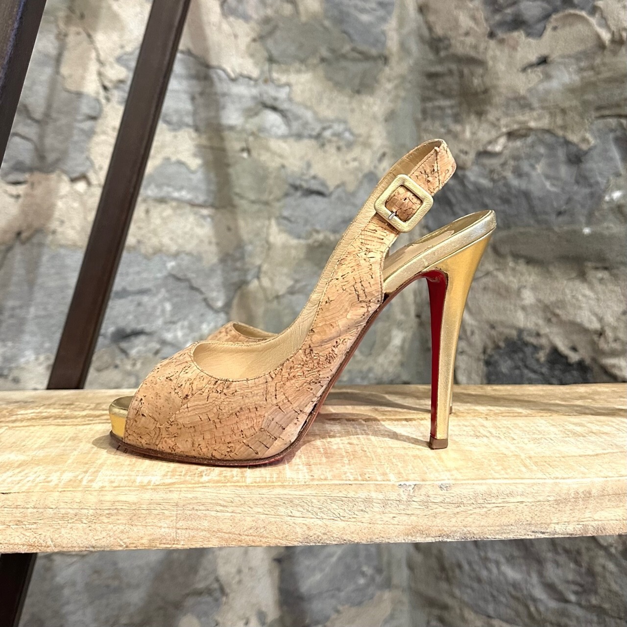 Christian Louboutin Bianca Cork Heel Sandals size 7… Gem