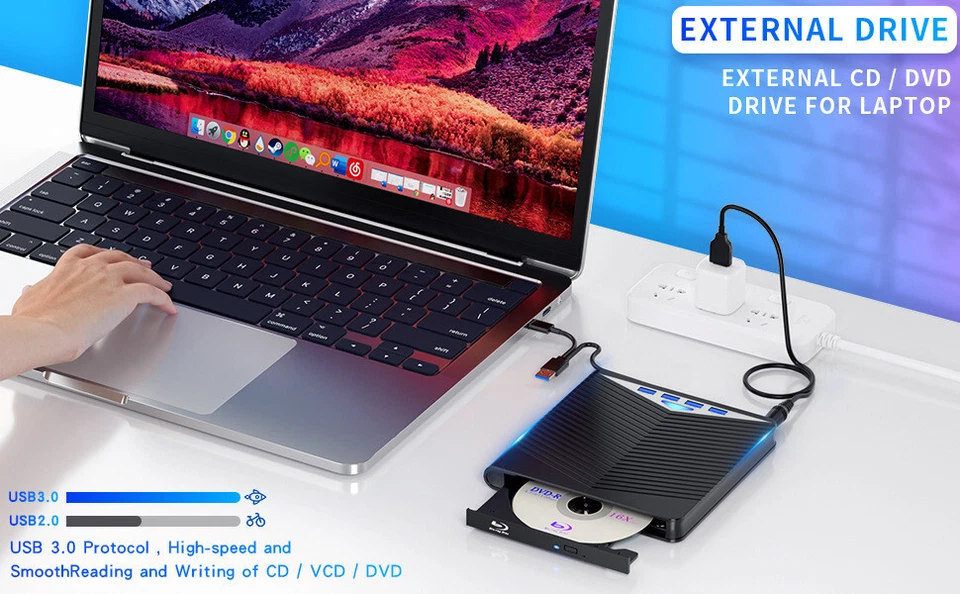 Unidade externa de CD DVD para PC laptop Windows 11 10 USB 3.0 gravador leitor gravador - Imagem 4 de 4