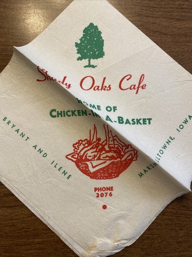 Servilleta Marshalltowne Iowa Shady Oaks Café Hogar de Pollo en una Cesta Años 40 Rara - Imagen 2 de 23