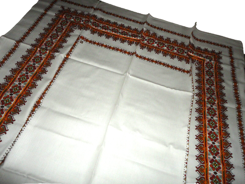 DELTO TRIBAL GERMANY RUST RED ORANGE GREEN (13 PC) OBLONG TABLECLOTH & NAPKINS - Picture 9 of 12