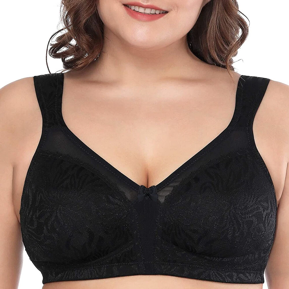 Ladies Wireless Full Cup Bra Large Bust Lace Firm Hold Plus Size 36 - 46 D  - GG