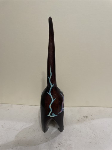 Hand Carved Folk Art Wood Long Tail CAT Brown  Hand Painted Figurine - Picture 6 of 12