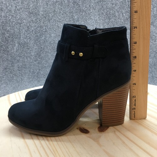 Merona Boots Womens 8.5 Ankle Bootie Blue Faux Suede Side Zip Casual Block Heels - Picture 7 of 17