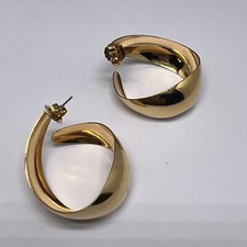 Large Gold Tone Twisted Hoop Pierced Earrings 6185 