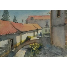 ORIGINAL Art Watercolour Painting Cityscape Obidos I 9.4x13.3" Tatiana Ilitzky