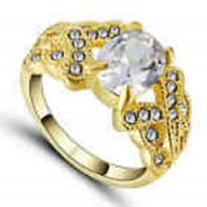 Women's White Sapphire Zircon Wedding Band Ring 18K Yellow Gold Filled Size 7 Women's White Sapphire Zircon Wedding Band Ring 18K Yellow Gold Filled Size 7