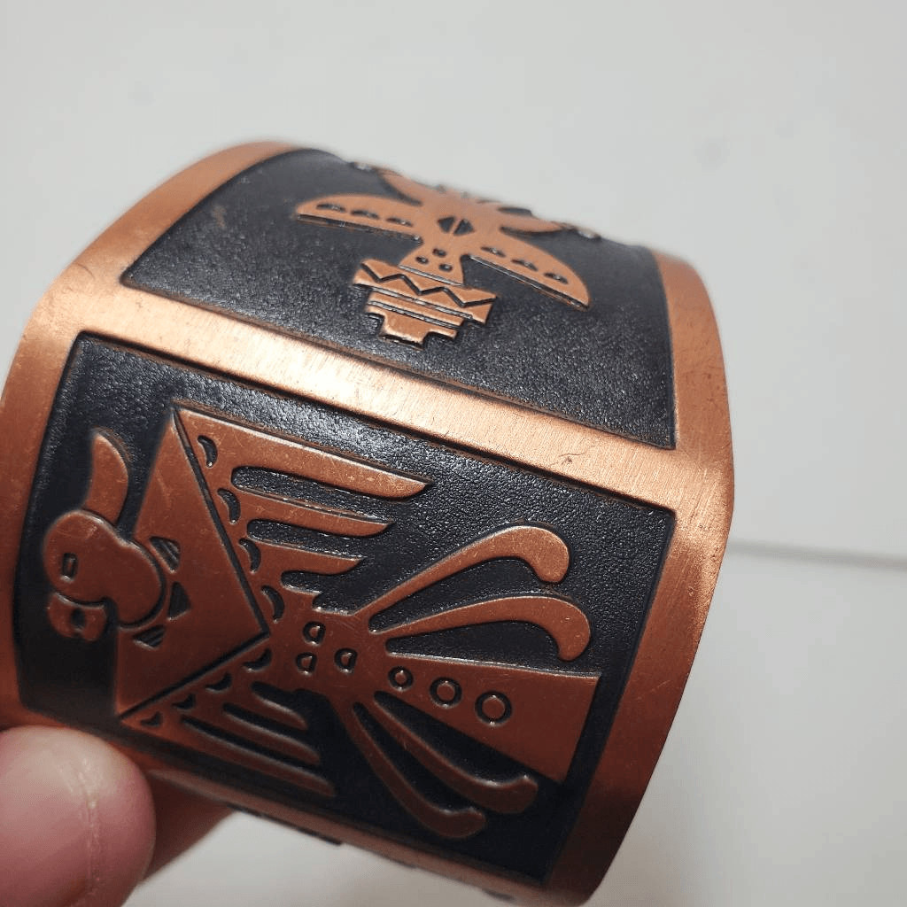 VTG Solid Copper Stamped Thunderbird Cuff Bracele… - image 8