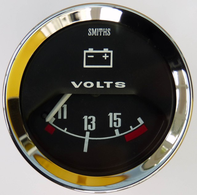 Smiths Classic Car Voltmeter Gauge Chrome Bezel & Black Face for MG