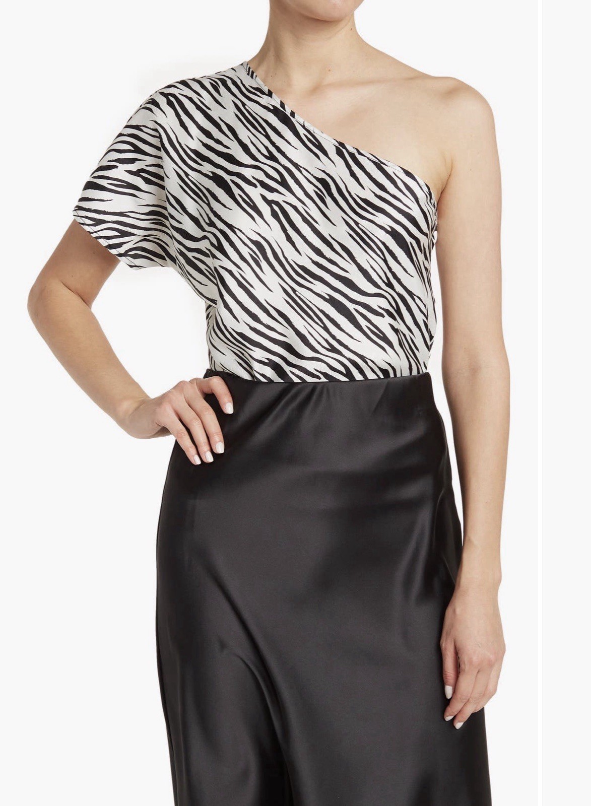 Renee c One Shoulder Zebra Print Top.  Size S