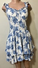 No Comment Blue Floral Sundress or Long Top Layered Skirt EUC  S or M