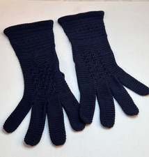Vtg Knit Gloves Black Crochet Lovely XS Slender Hand Approx Size 5.5