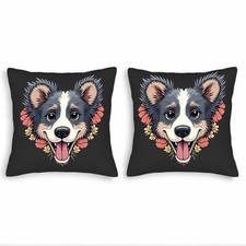Set of 2 Decorative Throw Pillow Covers 18x18in - Happy Dog Head with Floral