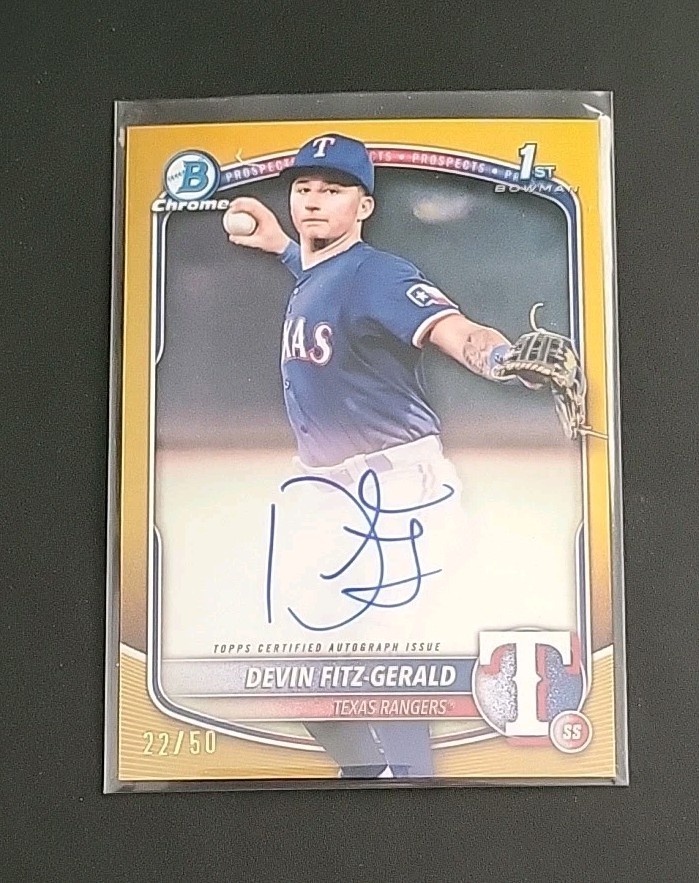 DEVIN FITZ-GERALD 2025 BOWMAN CHROME PROSPECT AUTO GOLD REF/50 #CPA-DF RANGERS