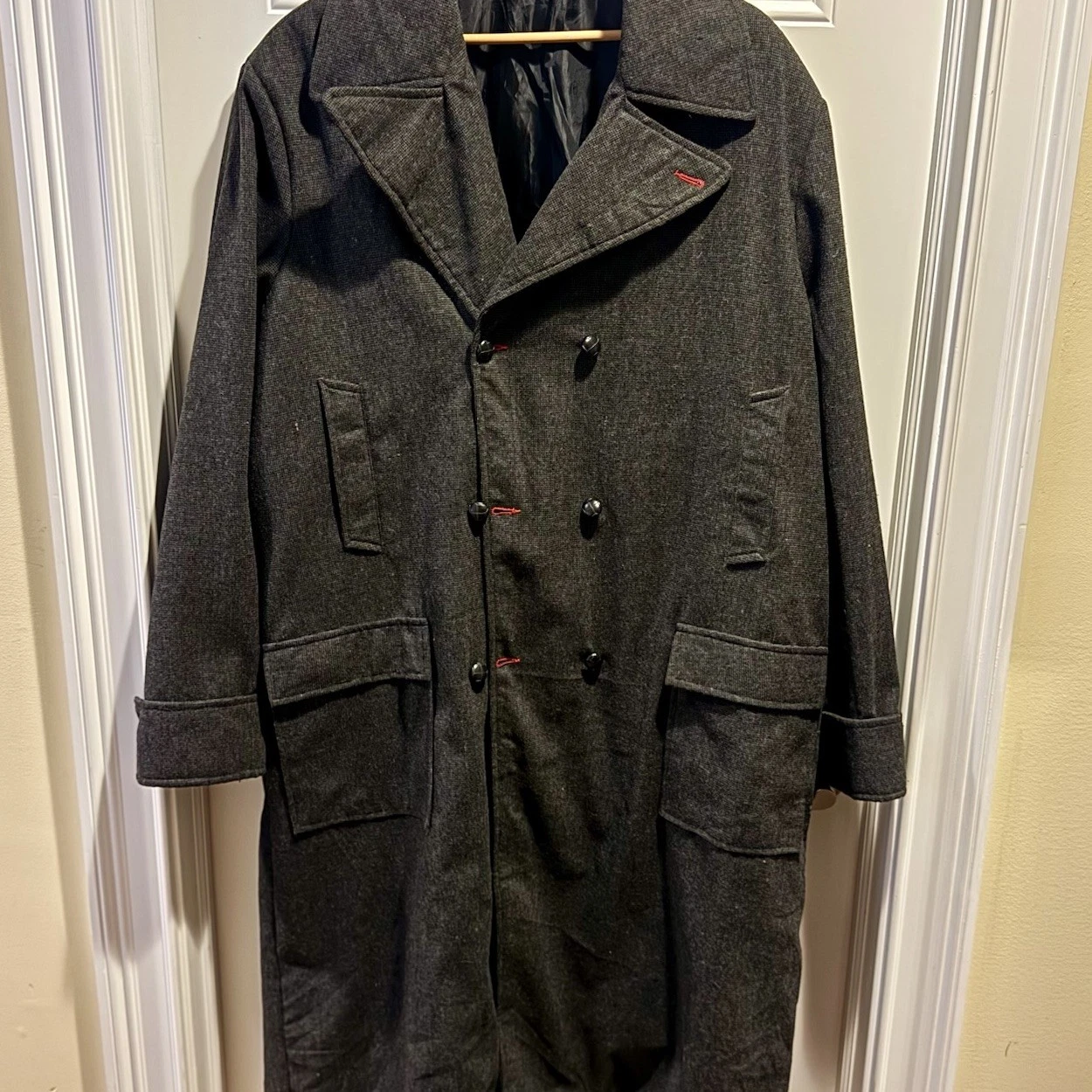 Big Tall 3XL Sherlock Holmes Grey Wool Trench Coat Detective Wool Long NO TAGS image 1