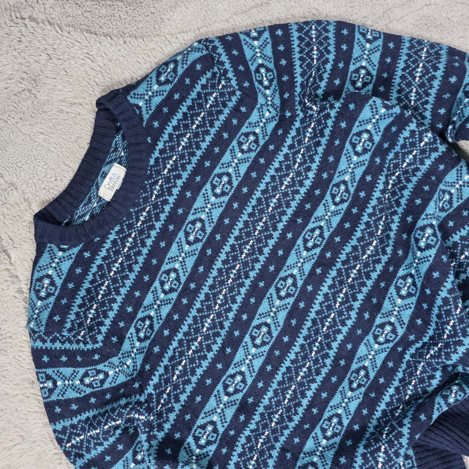 Croft & Barrow Men’s Patterned Knit Sweater Navy Blue Size L Vintage Style image 2