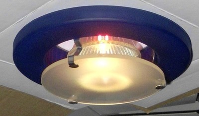Design Einbaustrahler m. blauem Rahmen u. Glasscheibe rund SLV-Elektronik Modell