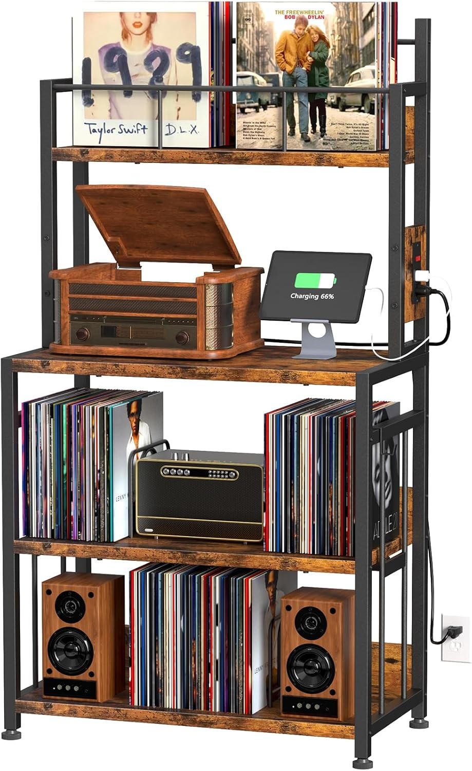 EasyCom Brown Vinyl Record Player Stand 14x27x58 Inches
