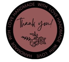 Thank You Stickers, Handmade with Love Design, 2x2 inch Round Labels, Mauve Pink