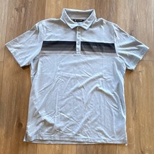 Travis Mathew Men's XL Light Blue Striped Polo Shirt Collared Short Sleeve