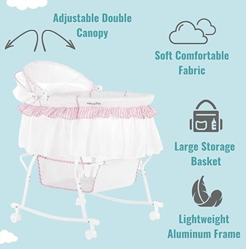 Dream On Me Lacy Portable 2-in-1 Bassinet & Cradle With Storage Basket