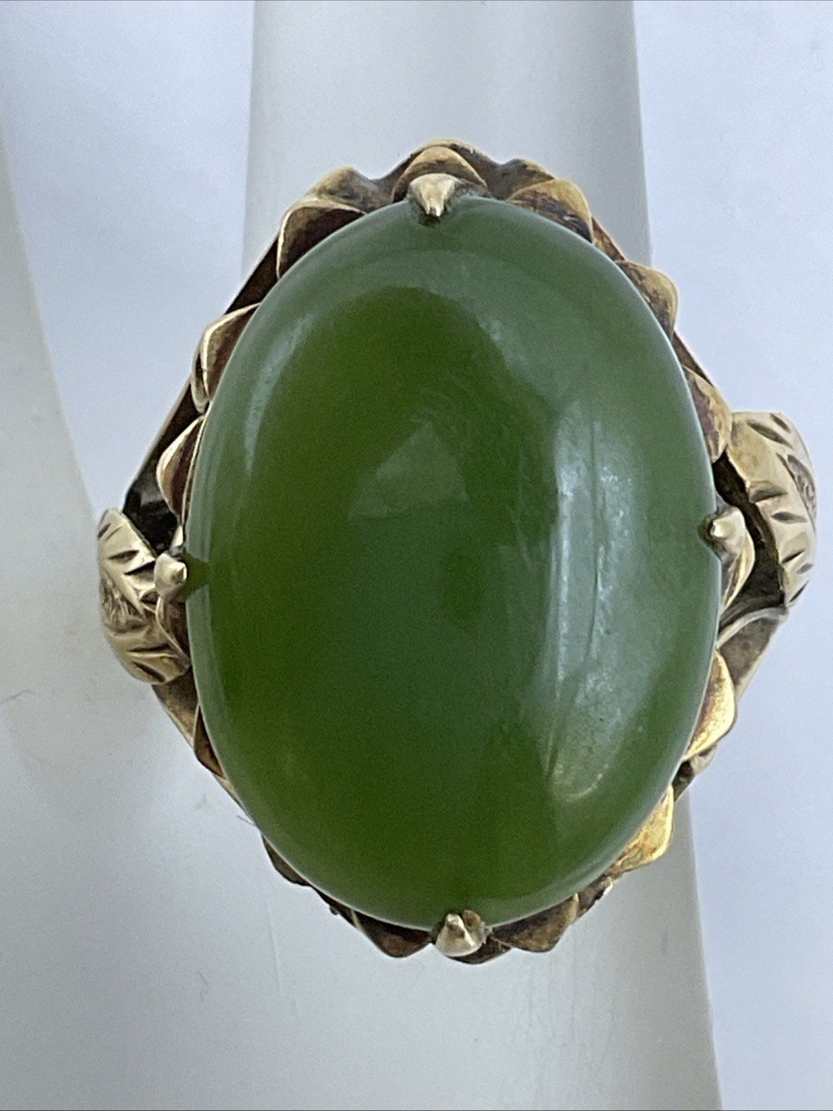 ANTIQUE HANDMADE Solid 12K Yellow Gold Green Jade… - image 9