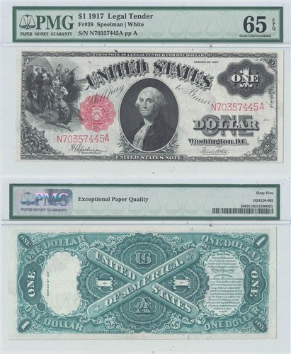 1917 $1 Legal Tender Note F-39 PMG Gem-65 EPQ
