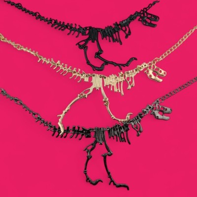 JOINTED DINOSAUR SKELETON NECKLACE fossil T-Rex Tyrannosaurus Kitschy Bib Y1
