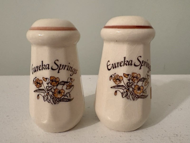 Vintage Eureka Springs Arkansas Ceramic Souvenir Floral Salt & Pepper Shakers
