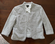 Ann Taylor Womens Blazer Size 10 White/Grey Cotton Used in Great Condition