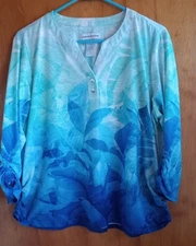 Alfred Dunner tropical ombre shirt with 3/4 length sleeves SIZE PETITE LG