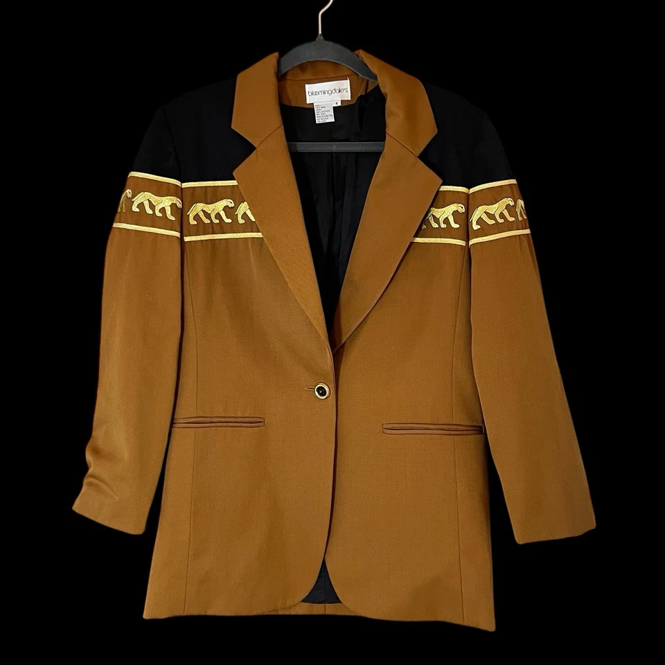 Blazer forrado chaqueta de lana vintage Bloomingdales de la década de 1990 marrón talla 4 León Big Cat Foto 2 de 4