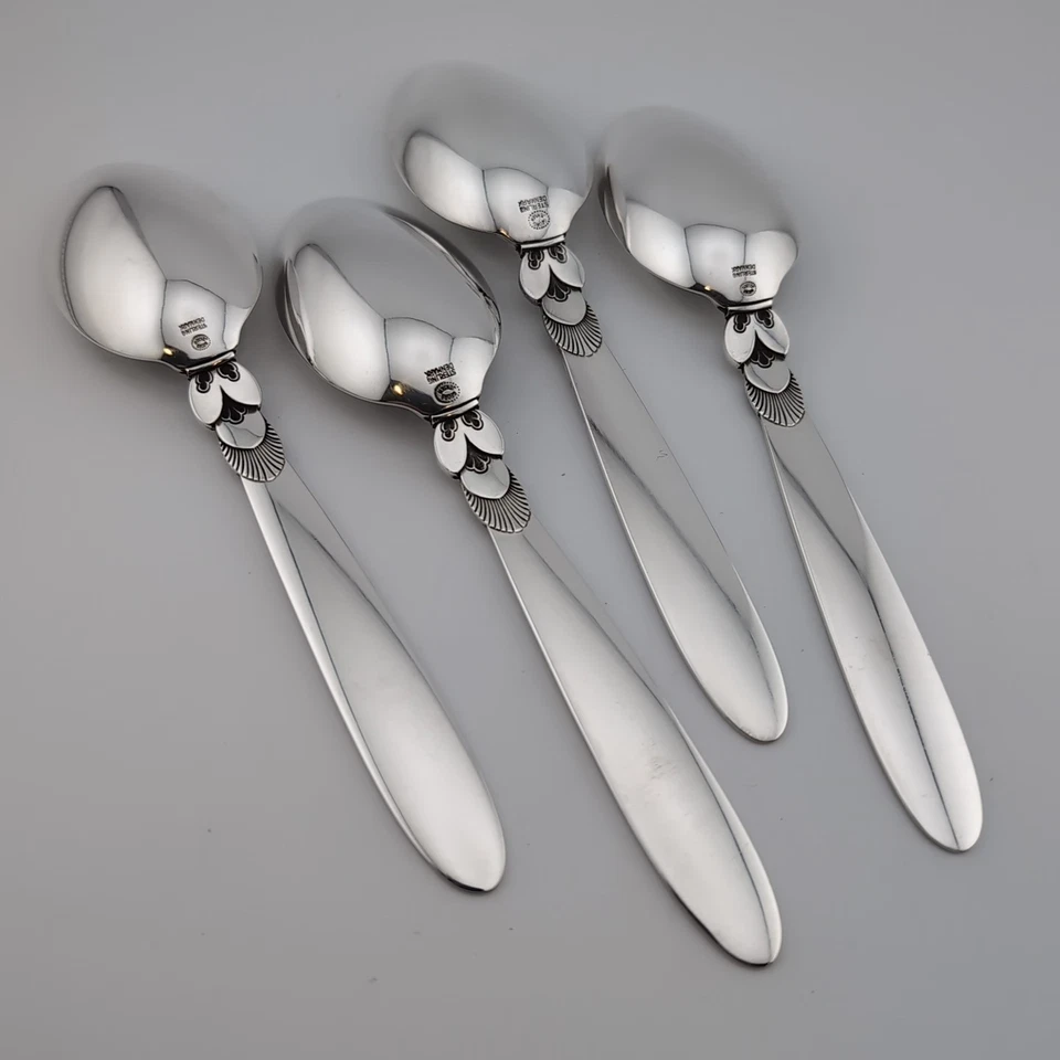 Cucharas de postre para sopa ovaladas de plata esterlina Georg Jensen Cactus - 6 3/4" - Juego de 4 Foto 2 de 3
