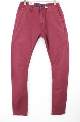 SCOTCH & SODA Theon Men's Slim Trousers W29/L34 Garment Dyed Hem Red Zip-Fly *