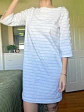 Ralph Lauren Dress Women's Large White/Blue Boat Neck Shift Dress~Laced Sleeves