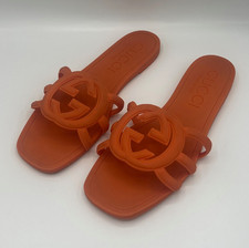 Sandali donna Gucci rotondi logo ad incastro G arancione gomma slide tg 41