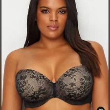 Curvy Couture BLACK Strapless Sensation 7-Way Uplift Bra, US 36DDD, UK 36E